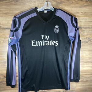 Real Madrid La Liga Soccer Jersey Benzema #9 Mens Large Black Long Sleeve